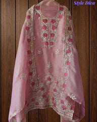 Shimmer Tissue Unstitched Suit with Gotta Work, Embroidery & Matching Embellished Dupatta