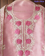 Shimmer Tissue Unstitched Suit with Gotta Work, Embroidery & Matching Embellished Dupatta