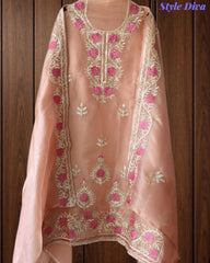 Shimmer Tissue Unstitched Suit with Gotta Work, Embroidery & Matching Embellished Dupatta