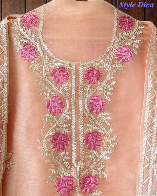 SD1201.  Shimmer Tissue Unstitched Suit with Gotta Work, Embroidery & Matching Embellished Dupatta