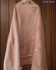 Shimmer Tissue Unstitched Suit with Gotta Work, Embroidery & Matching Embellished Dupatta