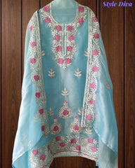 SD1201.   Shimmer Tissue Unstitched Suit with Gotta Work, Embroidery & Matching Embellished Dupatta