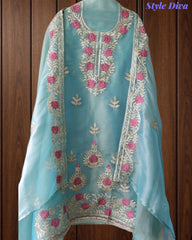 SD1201.   Shimmer Tissue Unstitched Suit with Gotta Work, Embroidery & Matching Embellished Dupatta