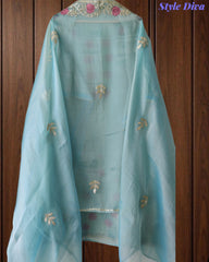 SD1201.   Shimmer Tissue Unstitched Suit with Gotta Work, Embroidery & Matching Embellished Dupatta