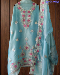 SD1201.   Shimmer Tissue Unstitched Suit with Gotta Work, Embroidery & Matching Embellished Dupatta