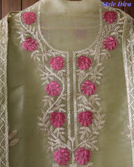 Shimmer Tissue Unstitched Suit with Gotta Work, Embroidery & Matching Embellished Dupatta