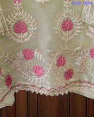Shimmer Tissue Unstitched Suit with Gotta Work, Embroidery & Matching Embellished Dupatta