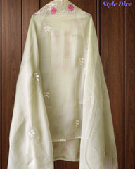 Shimmer Tissue Unstitched Suit with Gotta Work, Embroidery & Matching Embellished Dupatta