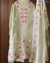 Shimmer Tissue Unstitched Suit with Gotta Work, Embroidery & Matching Embellished Dupatta