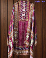 Gajji Silk Digital Printed Unstitched Suit with Mirror Highlighting & Matching Dupatta