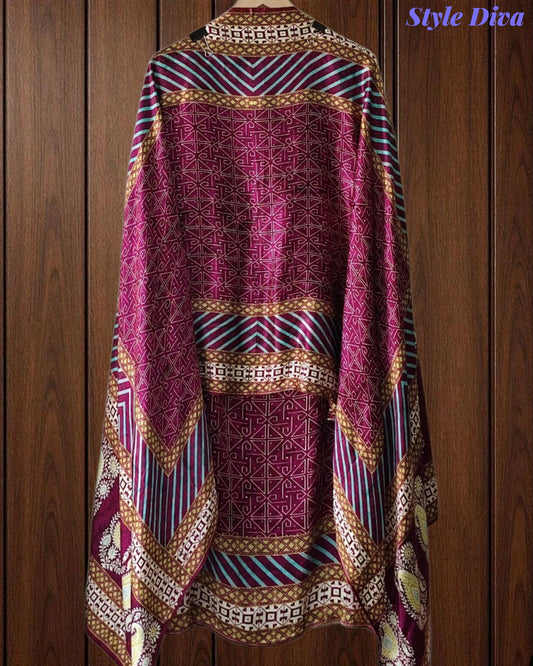 Gajji Silk Digital Printed Unstitched Suit with Mirror Highlighting & Matching Dupatta