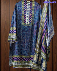 Gajji Silk Digital Printed Unstitched Suit with Mirror Highlighting & Matching Dupatta