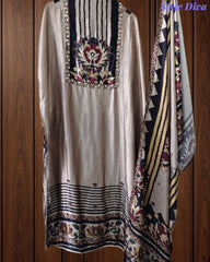 Gajji Silk Digital Printed Unstitched Suit with Mirror Highlighting & Matching Dupatta