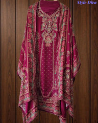 SD1241-Crepe Unstitched Suit Set with Overall Zari Highlighting and  Chinnon Digital Print Dupatta