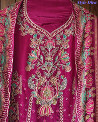 SD1241-Crepe Unstitched Suit Set with Overall Zari Highlighting and  Chinnon Digital Print Dupatta