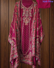 SD1241-Crepe Unstitched Suit Set with Overall Zari Highlighting and  Chinnon Digital Print Dupatta
