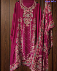 SD1241-Crepe Unstitched Suit Set with Overall Zari Highlighting and  Chinnon Digital Print Dupatta