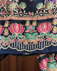 SD1241-Crepe Unstitched Suit Set with Overall Zari Highlighting and  Chinnon Digital Print Dupatta