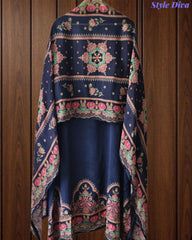 SD1241-Crepe Unstitched Suit Set with Overall Zari Highlighting and  Chinnon Digital Print Dupatta