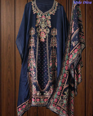 SD1241-Crepe Unstitched Suit Set with Overall Zari Highlighting and  Chinnon Digital Print Dupatta
