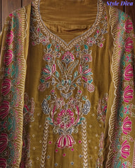 SD1241-Crepe Unstitched Suit Set with Overall Zari Highlighting and  Chinnon Digital Print Dupatta