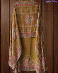 SD1241-Crepe Unstitched Suit Set with Overall Zari Highlighting and  Chinnon Digital Print Dupatta