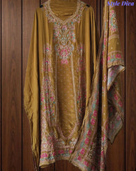 SD1241-Crepe Unstitched Suit Set with Overall Zari Highlighting and  Chinnon Digital Print Dupatta