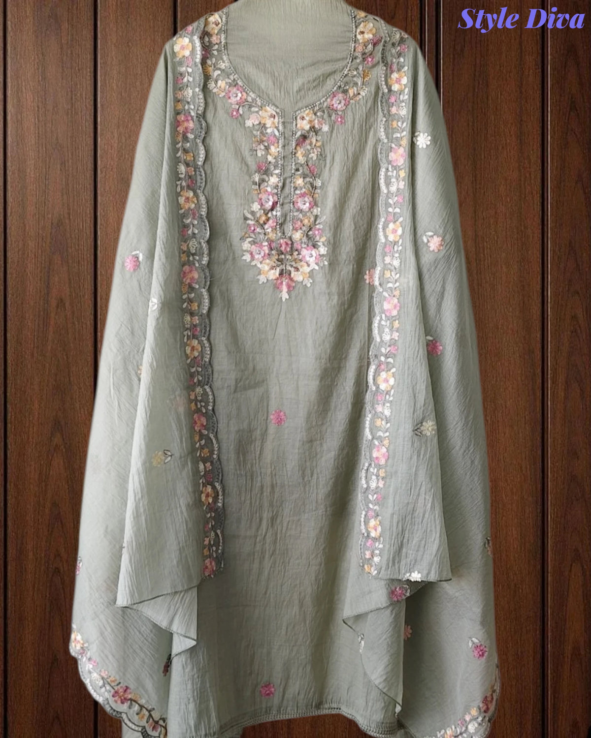 SD1220 - Premium Mul Cotton Unstitched Suit with Colorful Embroidery and Scalloped Edge Dupatta