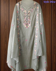SD1220 - Premium Mul Cotton Unstitched Suit with Colorful Embroidery and Scalloped Edge Dupatta