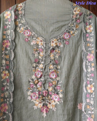 SD1220 - Premium Mul Cotton Unstitched Suit with Colorful Embroidery and Scalloped Edge Dupatta