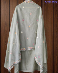 SD1220 - Premium Mul Cotton Unstitched Suit with Colorful Embroidery and Scalloped Edge Dupatta