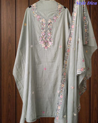 SD1220 - Premium Mul Cotton Unstitched Suit with Colorful Embroidery and Scalloped Edge Dupatta