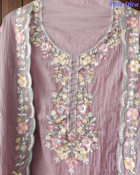 SD1220 - Premium Mul Cotton Unstitched Suit with Colorful Embroidery and Scalloped Edge Dupatta