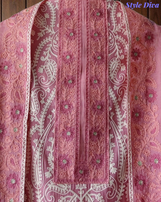 SD1242 - Mul Cotton Unstitched Suit with Overall Jal Embroidery & Matching Embroidered Dupatta