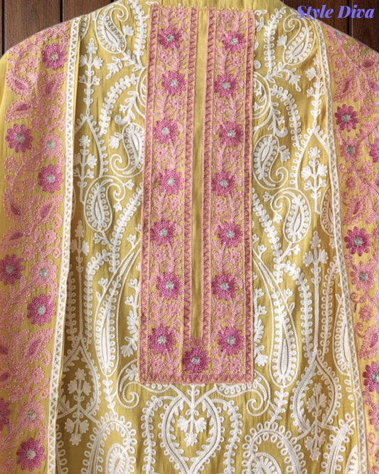 SD1242 - Mul Cotton Unstitched Suit with Overall Jal Embroidery & Matching Embroidered Dupatta