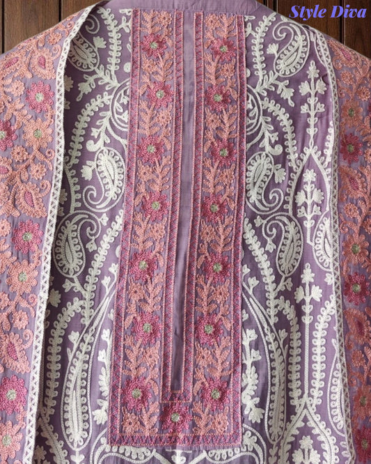 SD1242 - Mul Cotton Unstitched Suit with Overall Jal Embroidery & Matching Embroidered Dupatta
