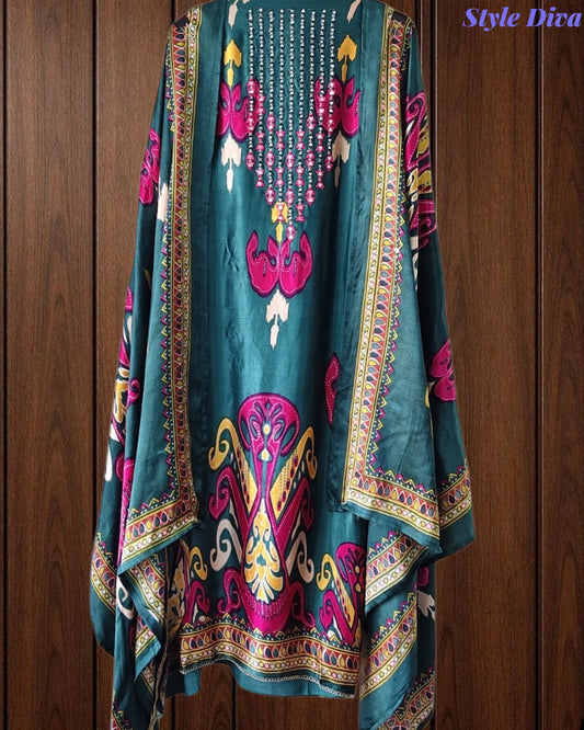SD1224 - Gajji Silk Unstitched Suit with Digital Print, Mirror Work, Embroidered Kurta & Digital Print Dupatta
