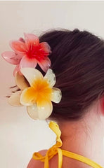 Hawaiian Flower Hair Claw Clips, Plumeria Design,Glossy Finish ,  Multicolour