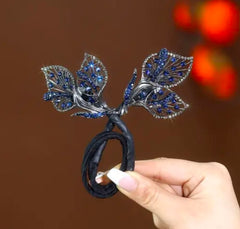 Rhinestone Flower Hair Clip Bun Maker Elegant Lazy Hair Twists Non-fall French Feather Accessories for Women & Girls 1 Pcs (Black French) (GRACE)