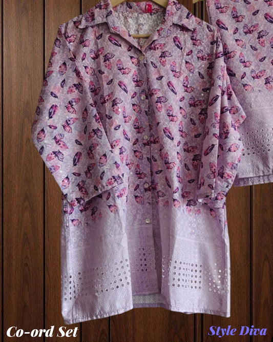 Cotton Self Embroidery Shirt & Pant Co-Ord Set (2 Pc Set)