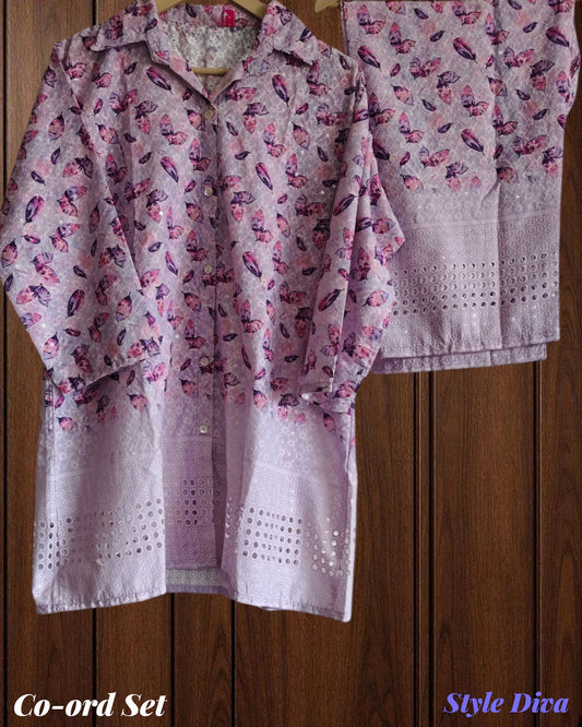 Cotton Self Embroidery Shirt & Pant Co-Ord Set (2 Pc Set)