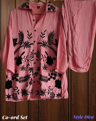 Muslin Embroidery Co-Ord Set – 2 Pc Shirt & Stitched Pants
