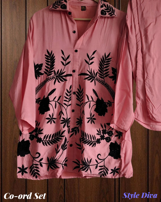Muslin Embroidery Co-Ord Set – 2 Pc Shirt & Stitched Pants