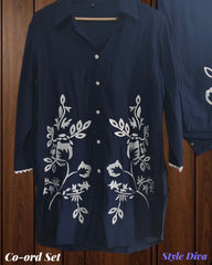 Muslin Embroidery Co-Ord Set – 2 Pc Shirt & Stitched Pants