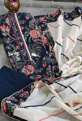 Pure Cotton Printed Unstitched Suit Set with Lacing, Sequin & Embroidery Work – 3PC Set