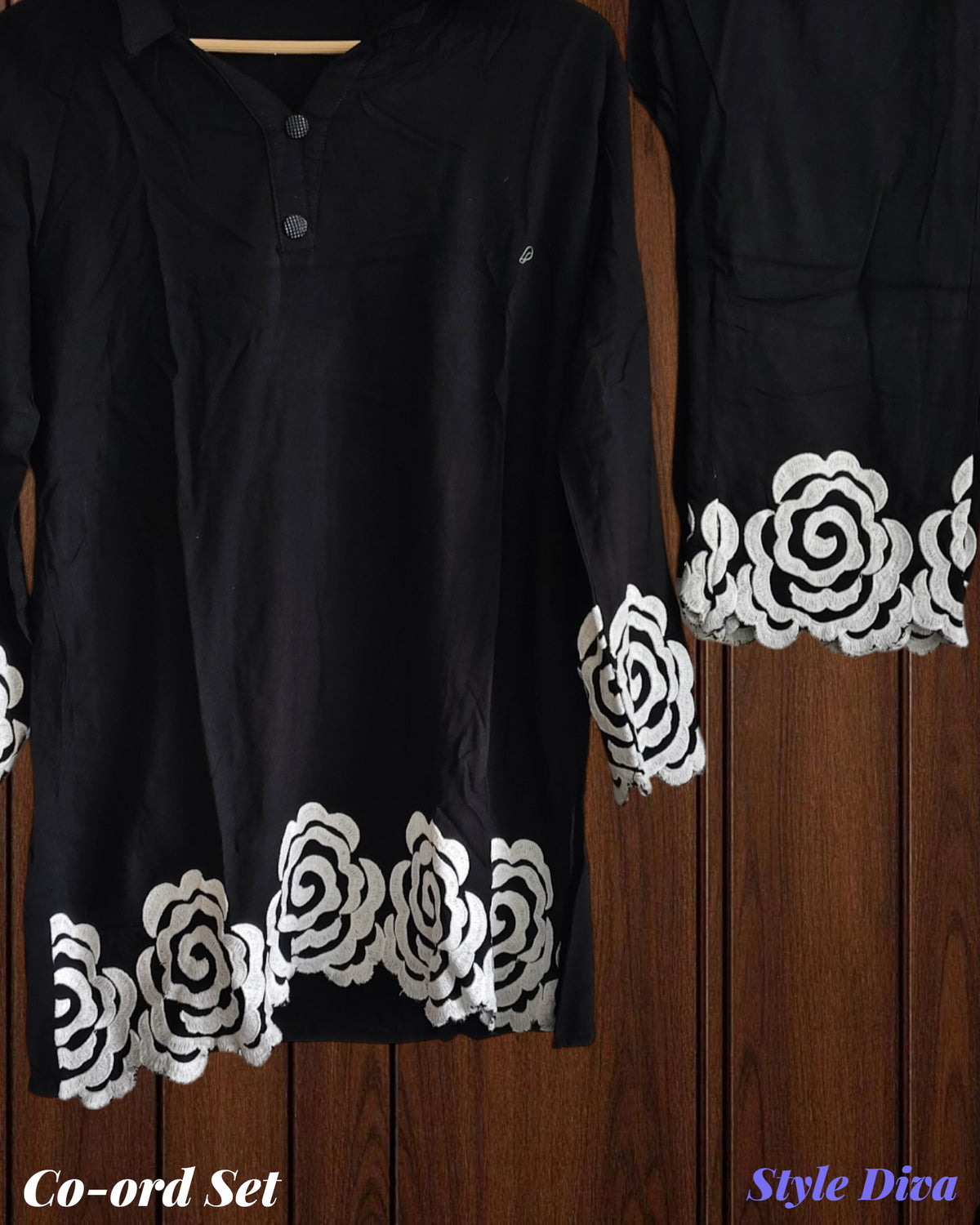 Rayon Co-Ord Set with Thread Embroidery – 2 Pc Kurta & Pant Set