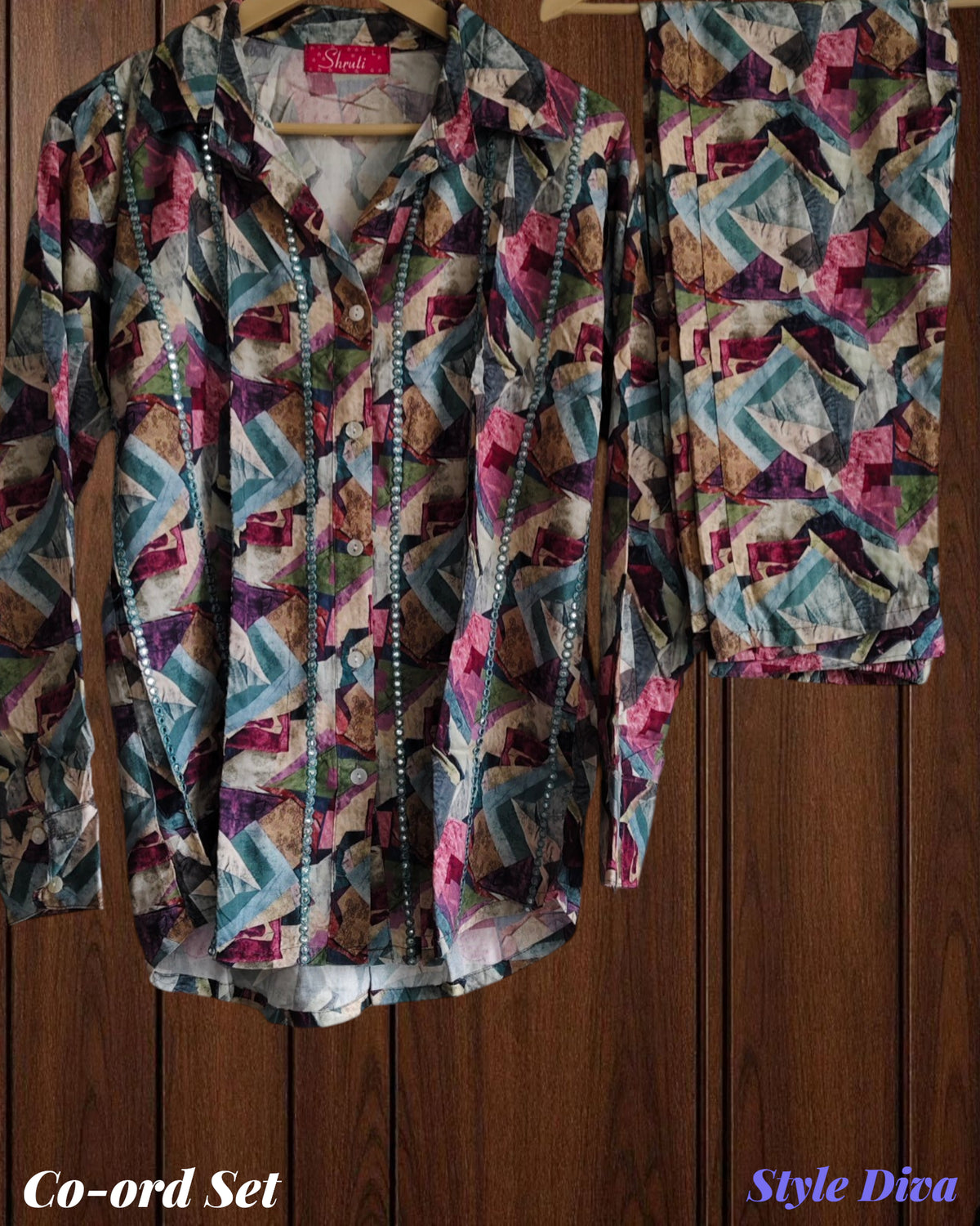 Rayon Digital Print Embroidered Co-Ord Set with Faux Mirror Work (2 Pc Set)