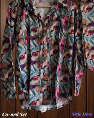 Rayon Digital Print Embroidered Co-Ord Set with Faux Mirror Work (2 Pc Set)