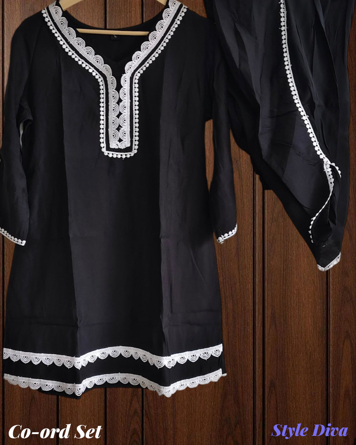 Muslin Top with Crochet Lacing & Tulip Pants Co-Ord Set (2 Pc Set)