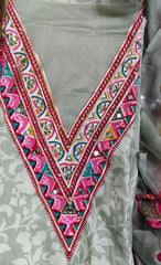 Pure Cotton Mirror Work Printed Suit with Chiffon Digital Dupatta – Unstitched 3 Pc Set